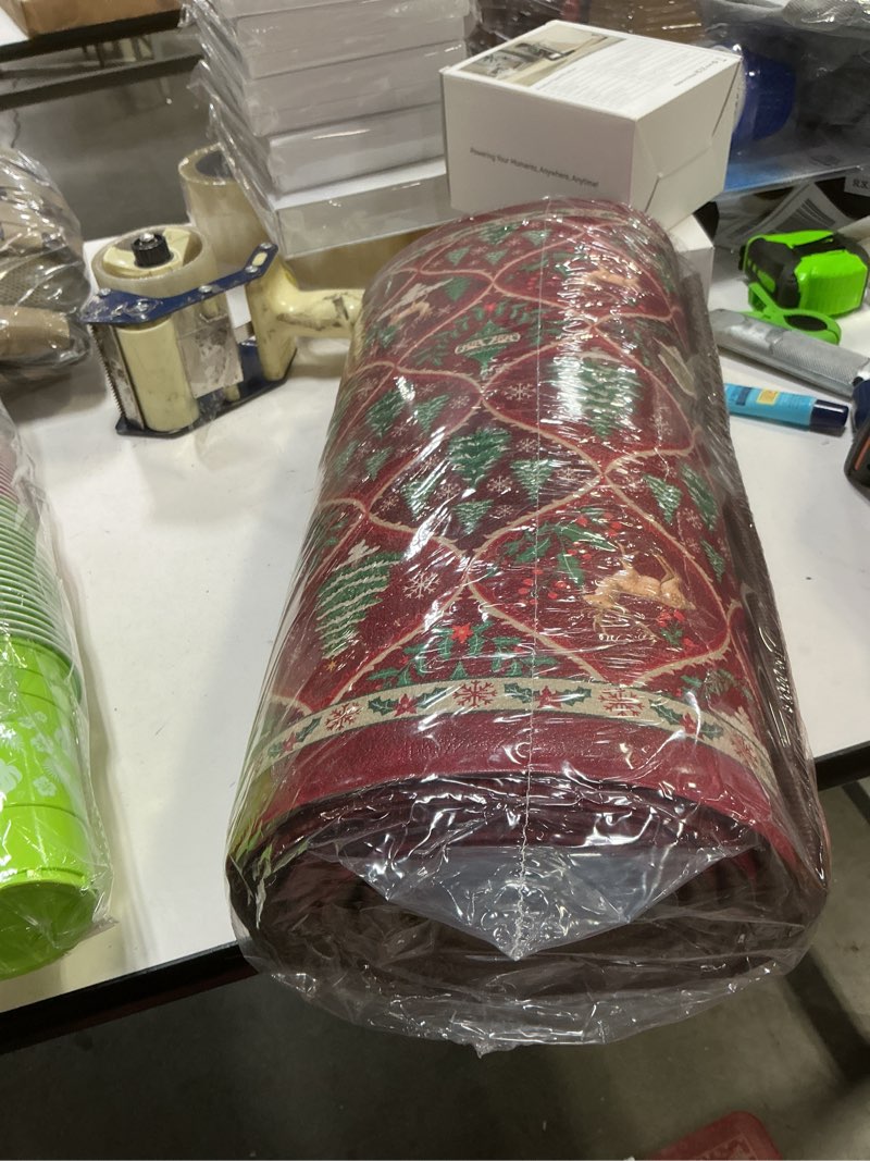 Condition photo showing New/Like New for KIMODE Christmas Kitchen Floor Mats Cushioned Anti Fatigue,Moroccan Farmhouse Forest Fawn Kitchen Rugs Sets of 2,Memory Foam Under Sink Kitchen Mat for Home Decor Laundry Sink,Red 17.3" x 47"+ 17.3" x 29"--0.47 inches Moroccan/Red