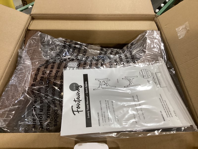 Condition photo showing New/Like New for Fontaines Luxury Towel Warmer for Bathroom, Spa - Large Heated Thermal Bucket, Wood Handle, Safe Auto Shut Off, Fits Up to Two Large 40x70 Oversized Towels or Robes - White