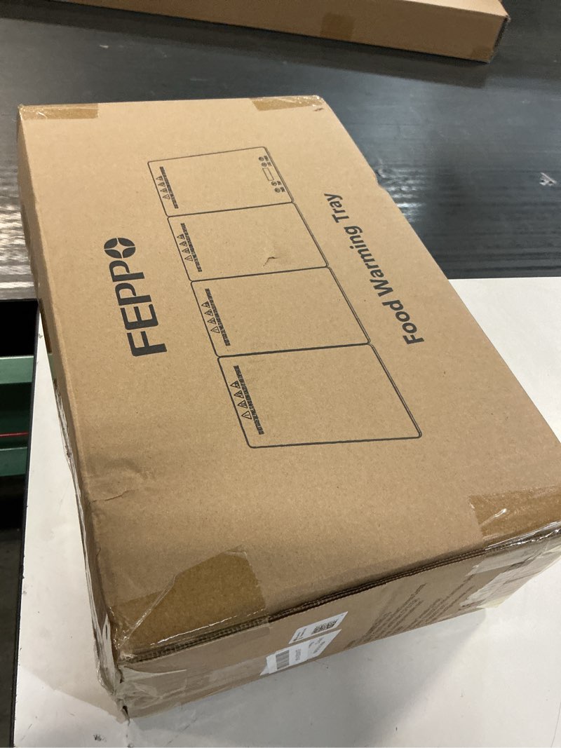 Condition photo showing New/Like New for feppo electric warming tray, 4-in-1 food warmers for parties buffet with 10 temp settings and timer, 33"x15" glass surface warming mat for food, modular buffet hot plates for catering and gatherings black&gold
