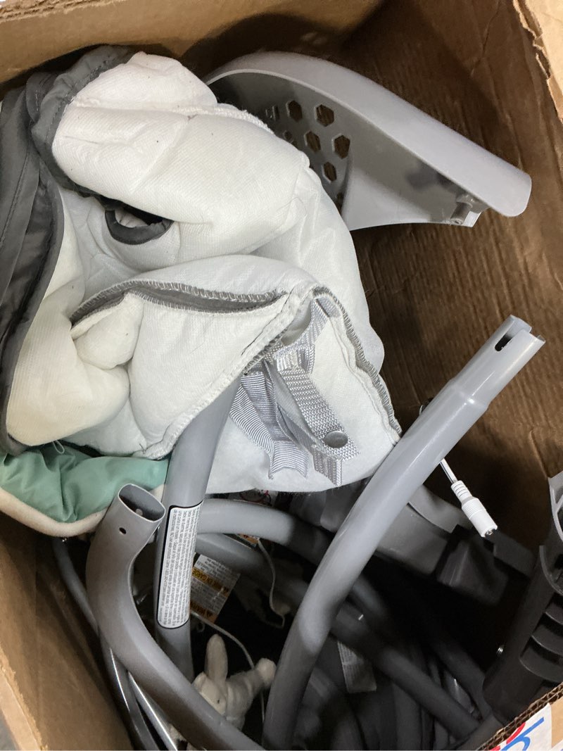 Condition photo showing As Is for (Incomplete)Bright Starts Portable Automatic 6-Speed Baby Swing with Adaptable Speed, Taggies, Music, Removable-Toy-Bar, 0-9 Months 6-20 lbs (Whimsical Wild)