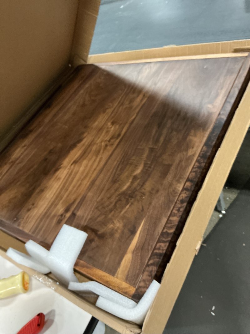Condition photo showing Good Condition for 28 x 28 Inches Extra Large Square Black Walnut Wood Ottoman Tray with Handles, Serve Tea, Coffee Classic Wooden Decorative Serving Tray 28" x 28" x 2.5"
