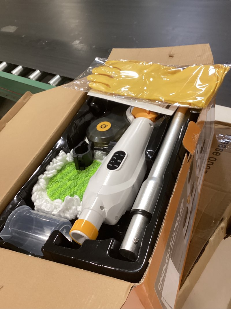 Condition photo showing Good Condition for cordless electric mop for dewalt 20v battery (no battery), 2 in 1 automatic spin mop & electric floor scrubber machine with led light & water spray, 800 rpm rotating electric mops for floor cleaning white yellow