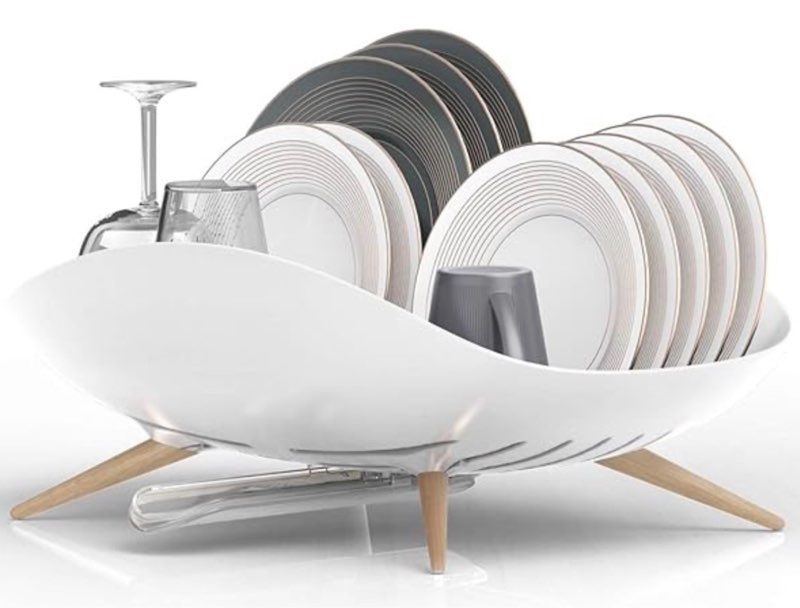 carrotez Dish Drying Rack, Dish Rack, Dish Drainer with Swivel Spout for Kitchen Counter, Auto Water Drainage, Durable, Rustproof, White