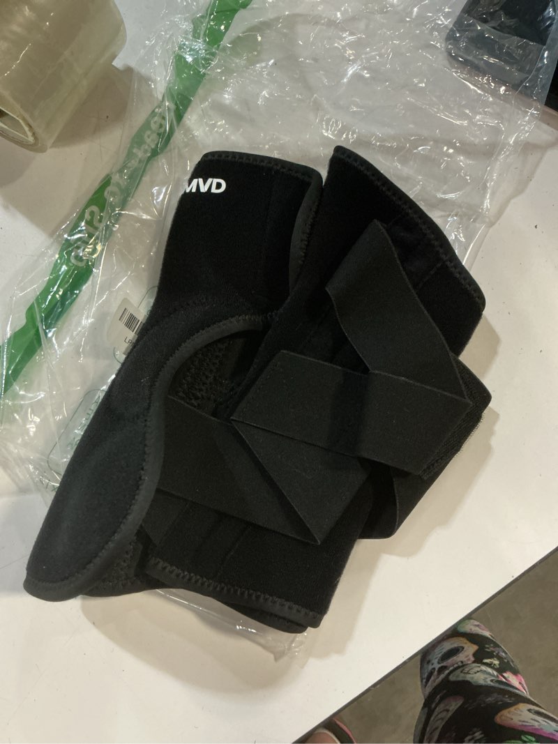 Condition photo showing As Is for jomvd knee brace for knee pain, meniscus tear, acl, adjustable knee support with side spring stabilizers for meniscus tear, arthritis, patella stability, knee pain relief, women and men, large black large