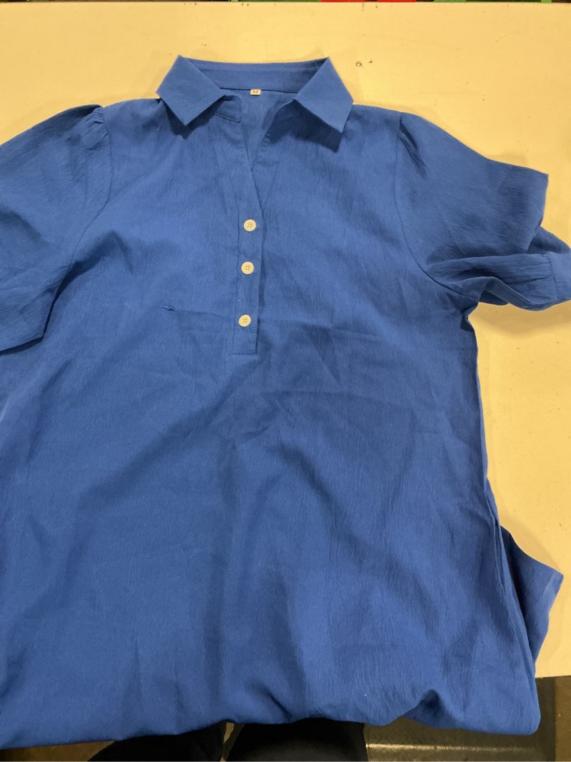 Condition photo showing As Is for womens summer shirt dress 2026 casual ruffle short sleeve button down flowy swing shift mini dresses with pockets size m