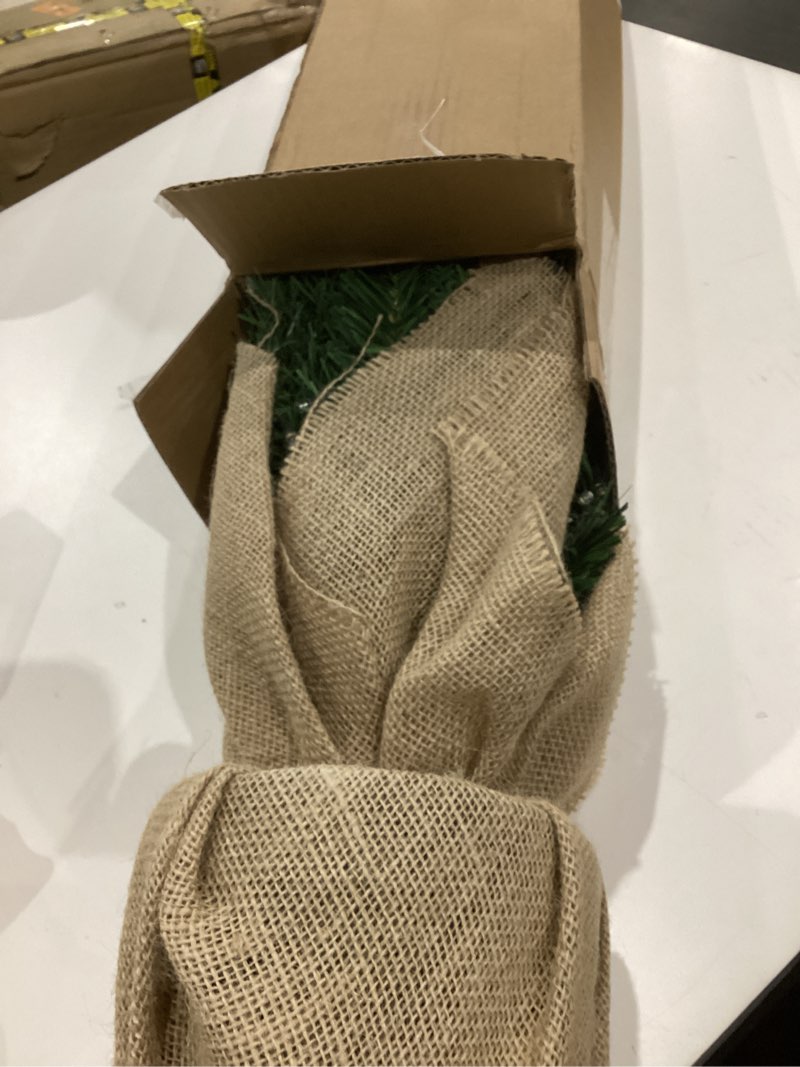 Condition photo showing As Is for 3ft Pre-lit Mini Christmas Tree,Artificial Pine 121 PVC Branches Tips with 11 Red Berries & 11 Pinecone & 70 LED String Lights & Burlap Wrapped Base Decor Xmas Tree for Tabletop,Battery Operated Green 3ft