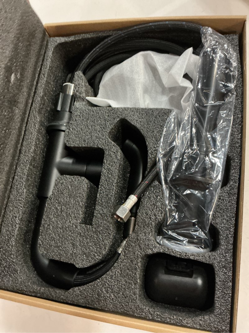 Condition photo showing Good Condition for KENES Matte Black Bathroom Faucet with Pull Down Sprayer, Single Handle Bathroom Sink Faucet with Pull Out Sprayer, Vanity Bar Faucet with Pop Up Drain & Supply Lines, LJ-9055A-2