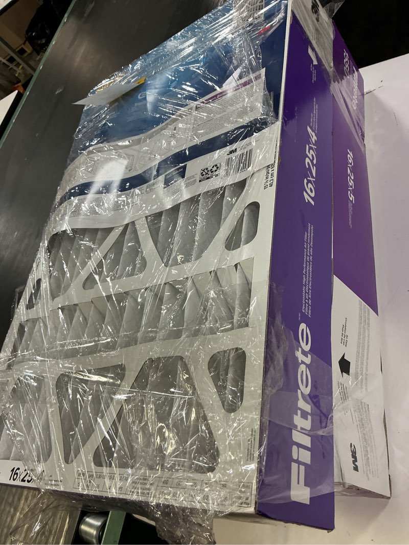 Condition photo showing As Is for 2 pcs filtrete 16-in w x 25-in l x 5-in merv 12 1550 mpr allergen, bacteria and virus electrostatic pleated air filter