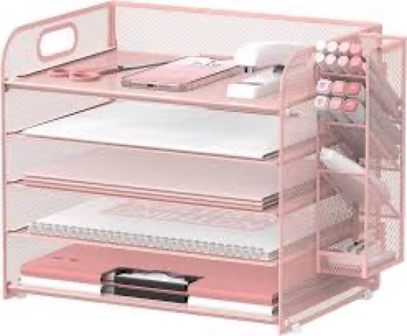 Supeasy 5 Trays Paper Organizer Letter Tray with Handle-Mesh Desk File Organizer, Paper Sorter Desk 