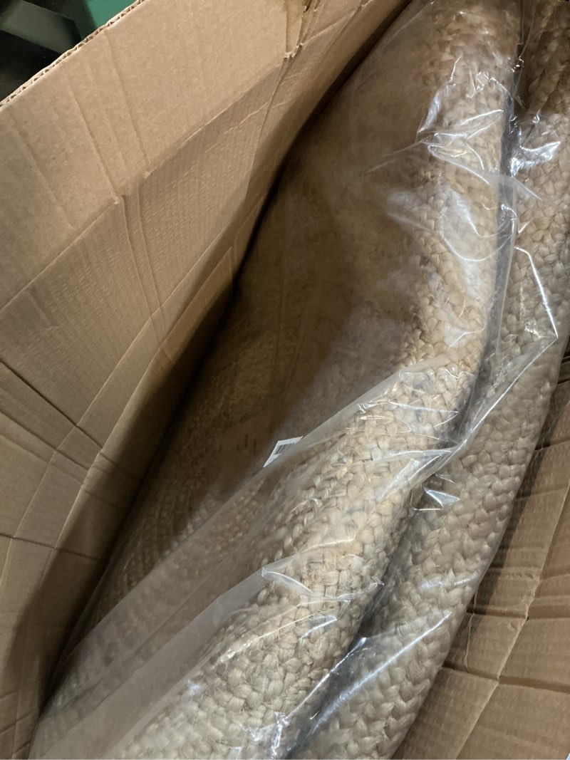 Condition photo showing Good Condition for FRELISH DECOR Handwoven Jute Area Rug - 10 feet Round - Natural Yarn - Rustic Vintage Beige Braided Reversible Rug - Eco Friendly Rugs for Bedroom - Kitchen - Living Room - Farmhouse (10' Round) Natural 10' (Round)