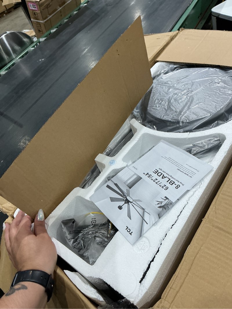 Condition photo showing Good Condition for tcl ceiling fans with lights and remote: 8 blades, quiet reversible dc motor, dimmable super bright led, noiseless large modern fan for room, outdoor, commercial and industrial use (black, 72 inch) black 72 inch