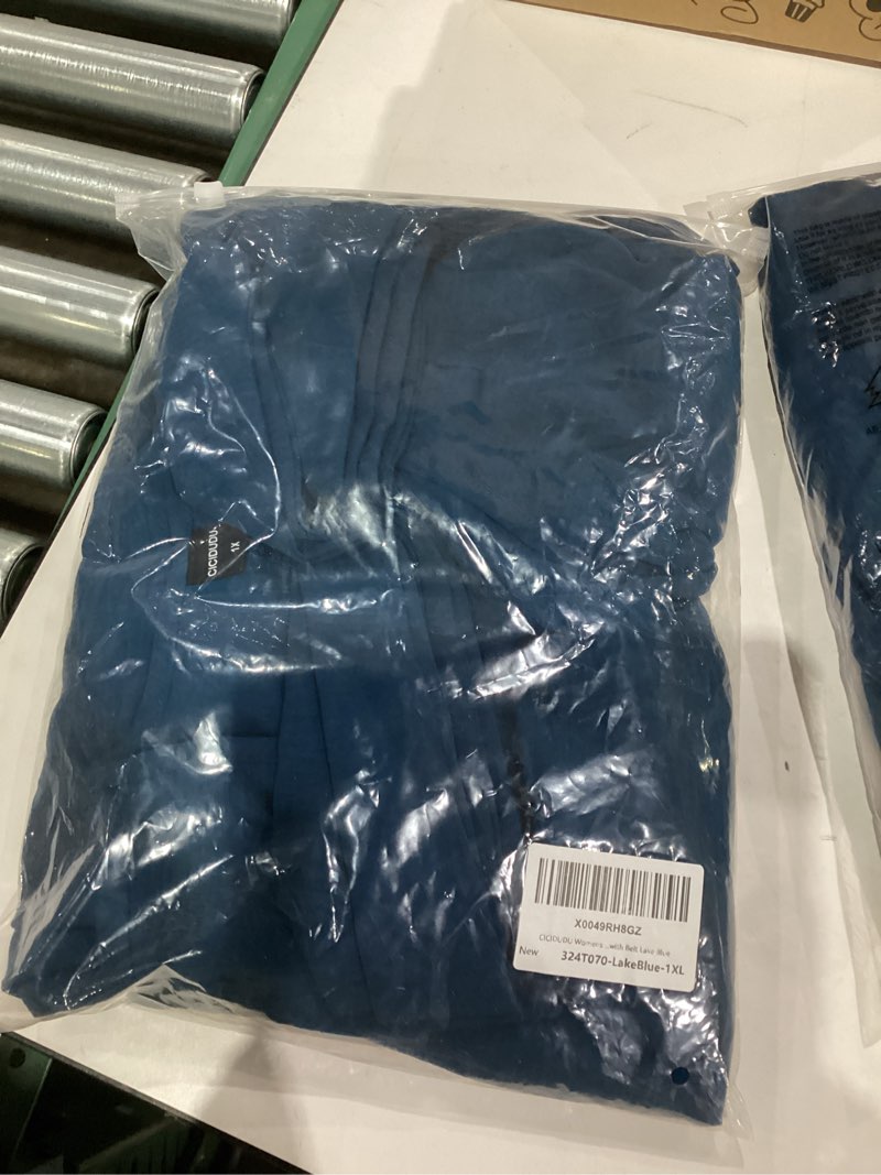 Condition photo showing New/Like New for Womens Plus Size Dress Wedding Guest Cocktail Ruffle Half Sleeve Wrap V Neck Slit A Line Maxi Dresses with Belt Lake Blue X-Large Plus