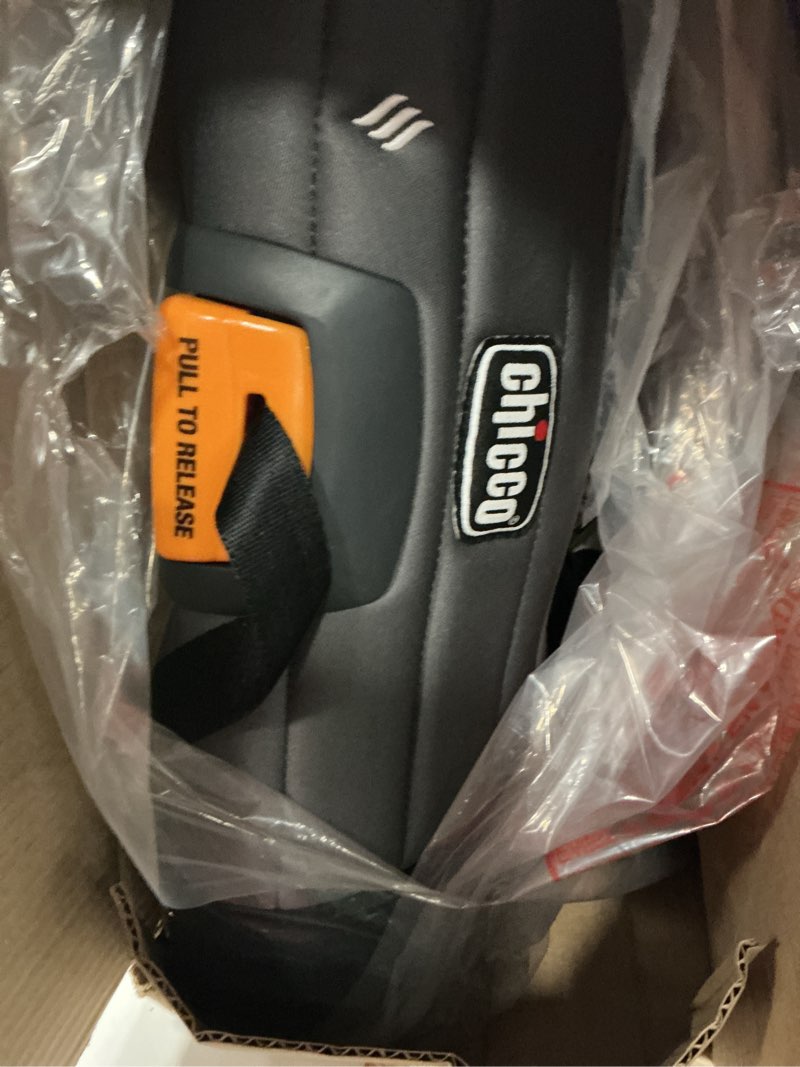 Condition photo showing As Is for Chicco GoFit ClearTex Plus Backless Booster Car Seat, Latch Attachment, Quick-Release Latch Removal, Portable Car Booster Seat for Children at Least 4 Years Old and 40-110 lbs | Obsidian/Black GoFit ClearTex Plus Obsidian/Black