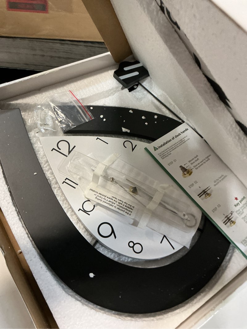 Condition photo showing Good Condition for Large Wall Clock for Living Room Decor Big Decorative Pendulum Modern Wall Clock Silent Non Ticking Battery Operated 22.4 Inch Wood Art Clock for Kitchen Bedroom Office Indoor Home