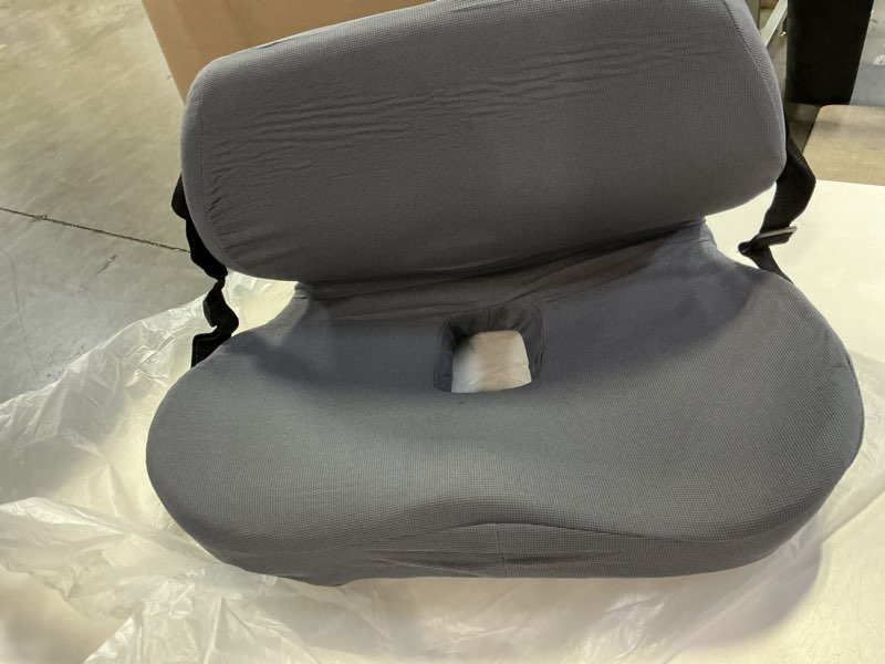Condition photo showing Good Condition for One-Piece Memory Foam Seat & Back Cushion - Lumbar Support, Adjustable Strap, Non-Slip Bottom - Breathable Removable Cover for Office Chair, Car, Truck (Grey) Grey Universal Size