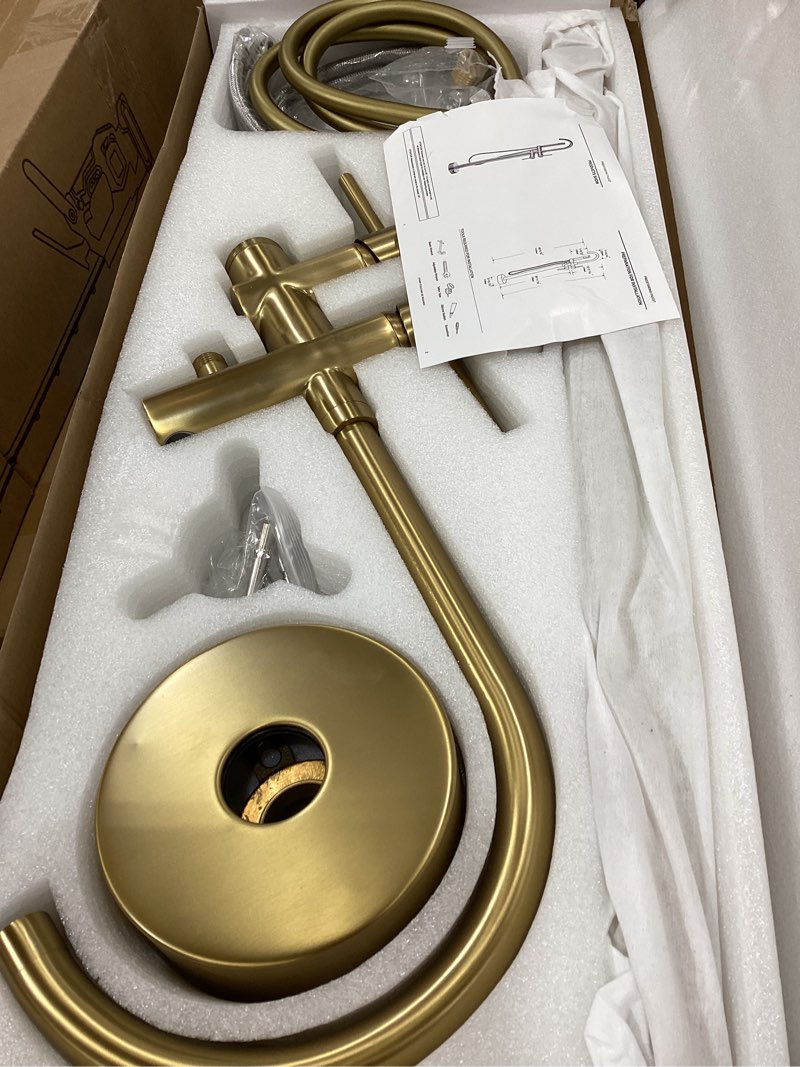 Condition photo showing Good Condition for freestanding bathtub faucet floor mount free standing faucet tub filler brass bathroom tub faucets swivel gooseneck spout with hand shower mixer taps brushed gold