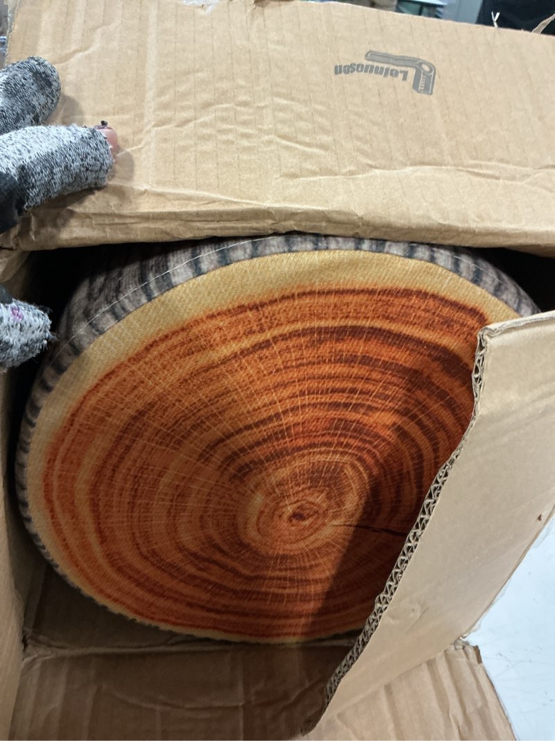 Condition photo showing Good Condition for leinuosen 4 pcs tree stump stool round throw pillows wood floor cushions for classroom tree stump flexible seating with wood grain print for classroom reading corner playroom woodland nursery decor