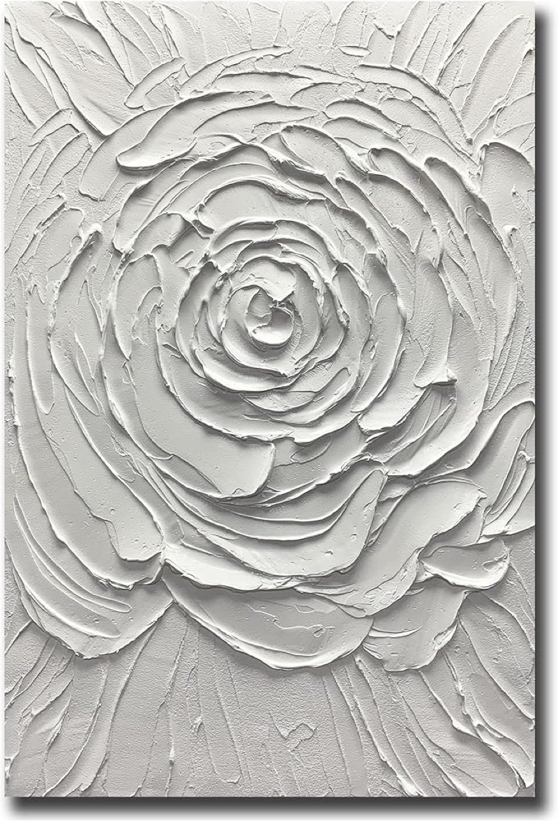 Yika Art Canvas Paintings, Wall Art Thick Texture Modern Gorgeous Abstract Hand Painted Abstract Oil Painting on Canvas Modern Wall Art Decor White Flower 24x36 inches