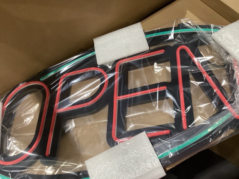 Condition photo showing New/Like New for 32'' x 15'' asbava super bright led open sign remote controlled — dynamic light modes neon large open sign for business - get your business seen day or night (red and green)