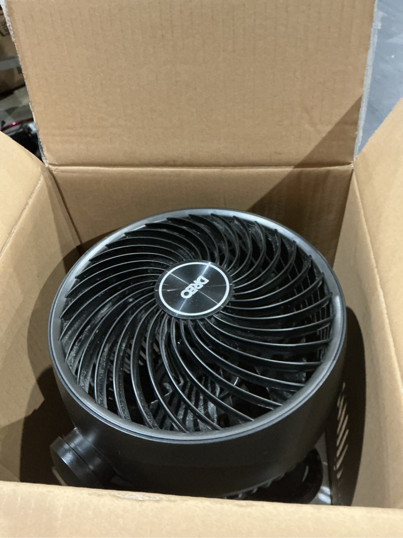Condition photo showing As Is for dreo fan for bedroom, 13-inch oscillating table air circulator fan for whole room, 120° tilt adjustment, 25db ultra-quiet, 75ft powerful airflow, 4 speeds desk fans with remote for home, office standard black