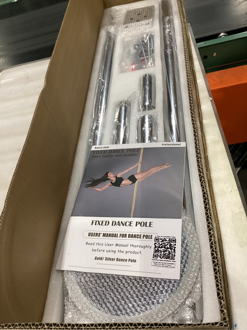 Condition photo showing Good Condition for prior fitness permanent fixed dance pole kit, professional 45mm spinning & static dancing pole heavy-duty steel pole dance for home, adjustable height excellent for home exercise studio club gym silver