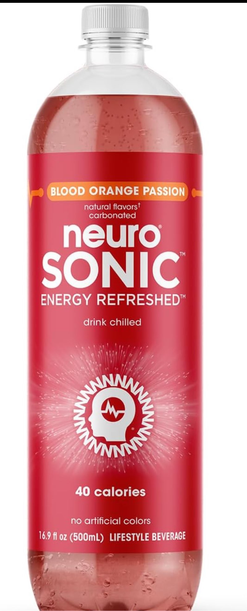 neuroSONIC | Blood Orange Passion | Functional Beverage for Focused Energy, Lightly Carbonated, Vegan & Low Sugar; 16.9 Fl Oz (Pack of 12)((Lot Enjoy By/05/22/2025)) 
