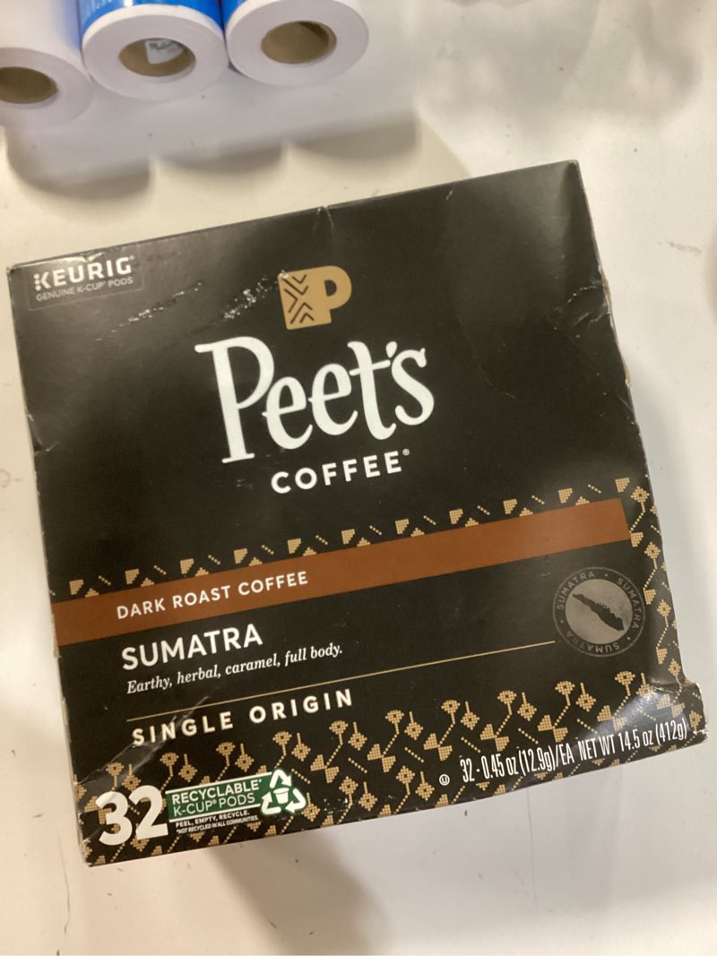 Condition photo showing New/Like New for peet's coffee, dark roast single serve coffee pods, 100% arabica coffee - single origin sumatra 32 count (1 box of 32 pods) single origin sumatra 32 count (pack of 1)