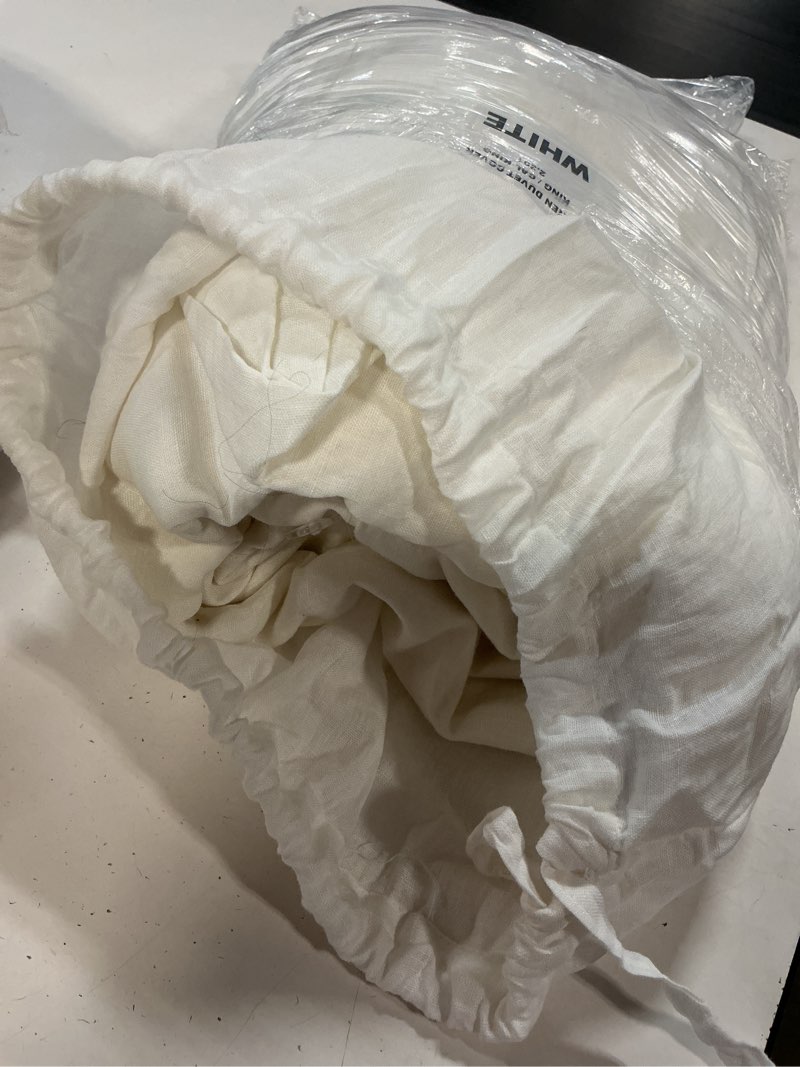 Condition photo showing As Is for european linen duvet cover, king/cal king, white