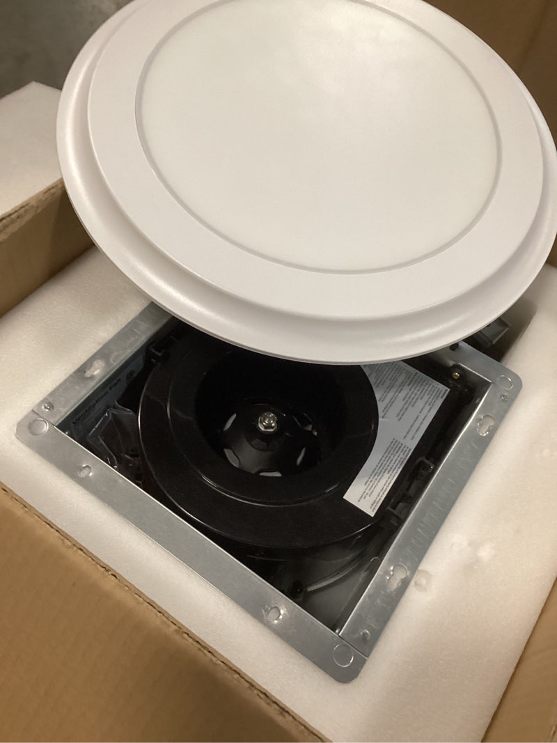 Condition photo showing Good Condition for 100CFM Round Bathroom Ventilation Fan: Quiet 1.2 Sones Ceiling Mount Exhaust Fan Combo with Integrated LED Light, 5CCT Selectable, Dimmable, Wet Rated, ETL Certified