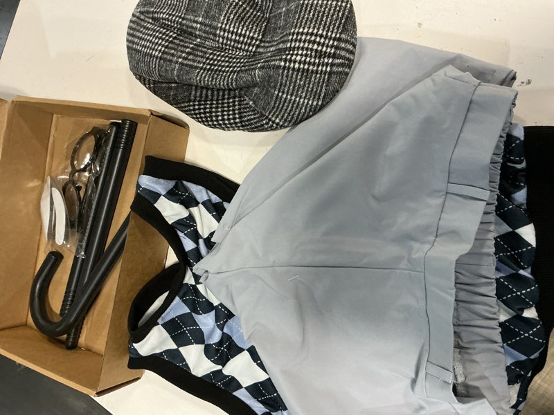 Condition photo showing Good Condition for (Size :L)Liitrsh 8 Pcs Old Man Costume for Kids Grandpa Costume 100 Days of School Halloween Vest and Pants for Boys Blue Grey Plaid 11-13 Years