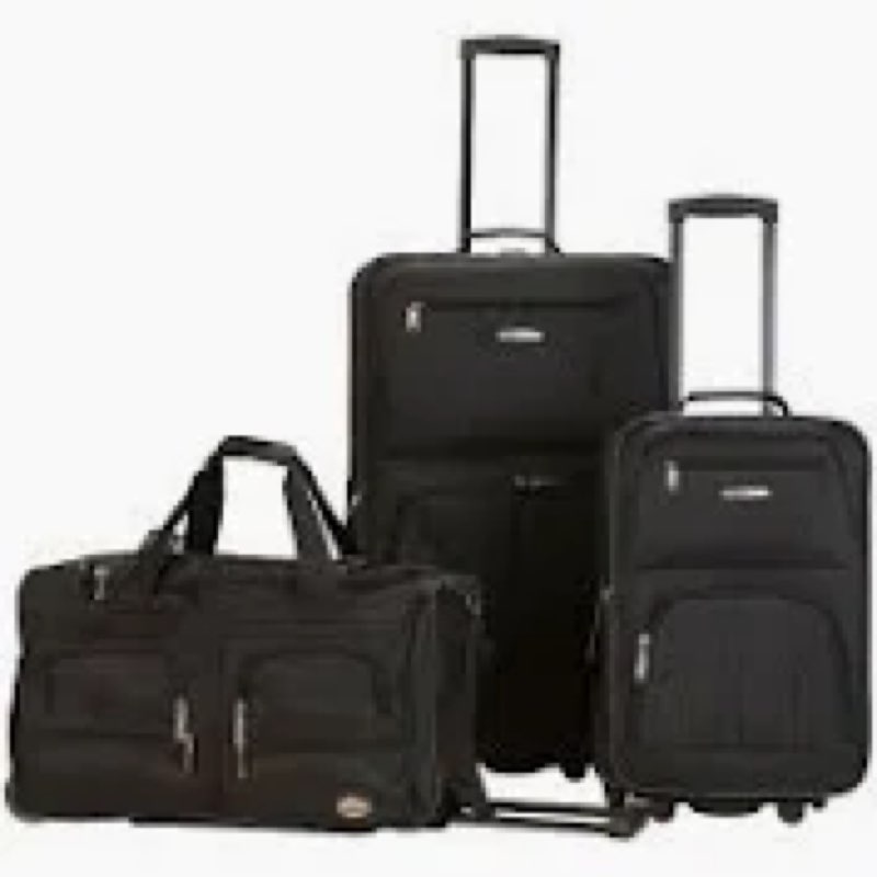 Rockland Vara Softside 3-Piece Upright Luggage Set, Expandable,Lightweight,Telescopic Handle,Wheel, 