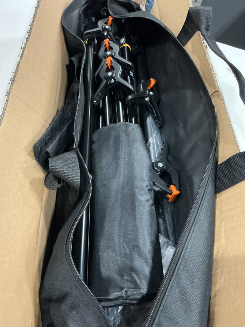 Condition photo showing Good Condition for emart backdrop stand 10x10ft(wxh) photo studio adjustable background stand support kit with 2 crossbars, 8 clamps, 2 sandbags and carry bag for parties, events decoration, wedding, photography 10x10ft black