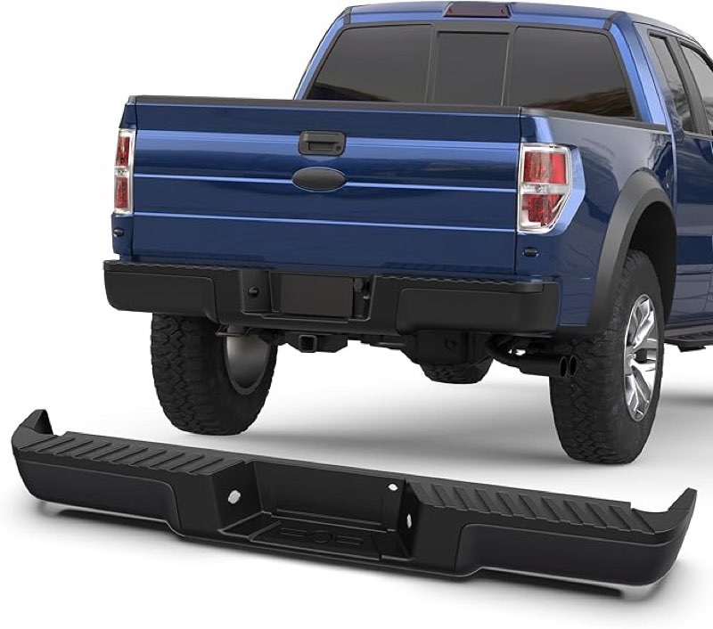 kuiperauto black rear step bumper assembly compatible for 2009 2010 2011 2012 2013 2014 ford f-150 f150 pickup without parking sensor holes steel complete back bumpers
