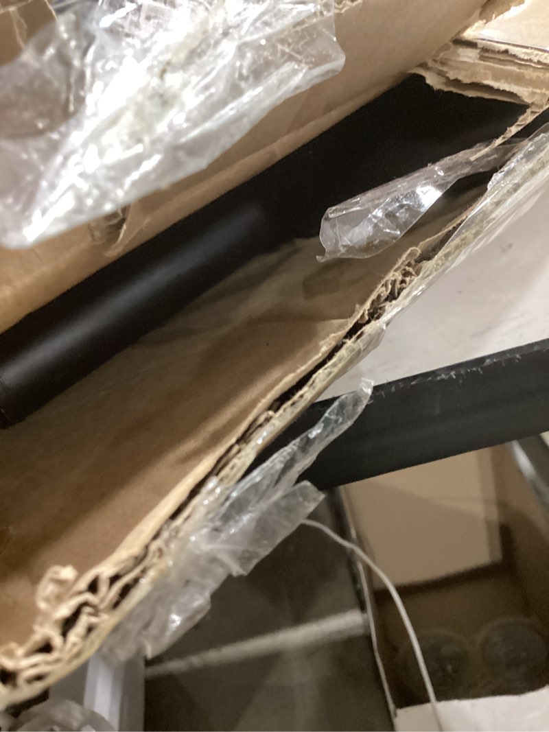 Condition photo showing As Is for curtain rods for windows 28 to 48 inches, 1 inch diameter metal wrap around window curtain rod with brackets, matte black