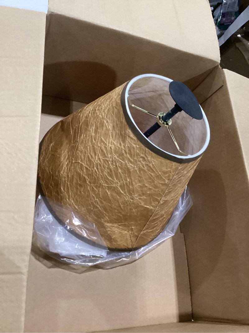 Condition photo showing As Is for aspen creative 32622 transitional empire shape spider construction lamp shade in cider brown, 6" top x 12" bottom x 9" slant height