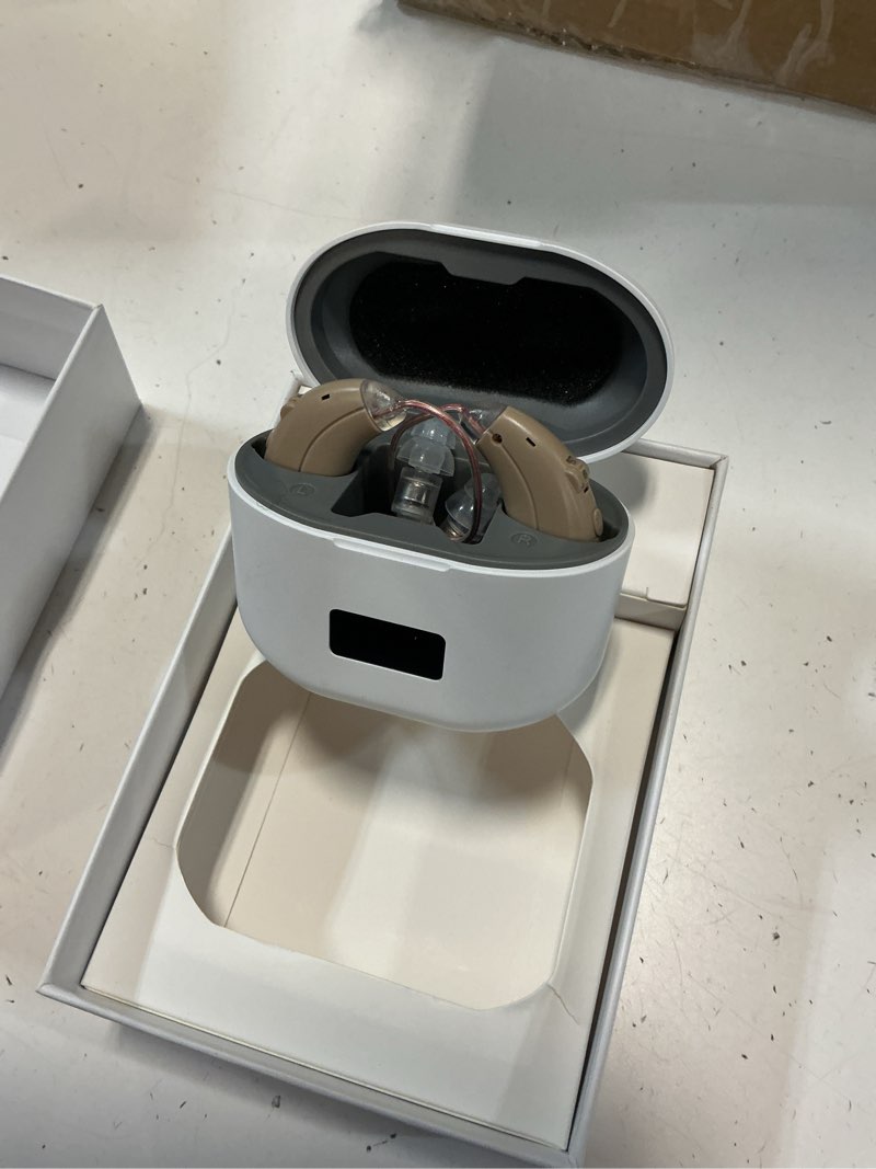 Condition photo showing New/Like New for hearing aids for seniors, lightweight rechargeable hearing amplifiers for adults hearing loss, portable behind-the-ear hearing amplifiers with noise cancelling, charging case & stepless volume control