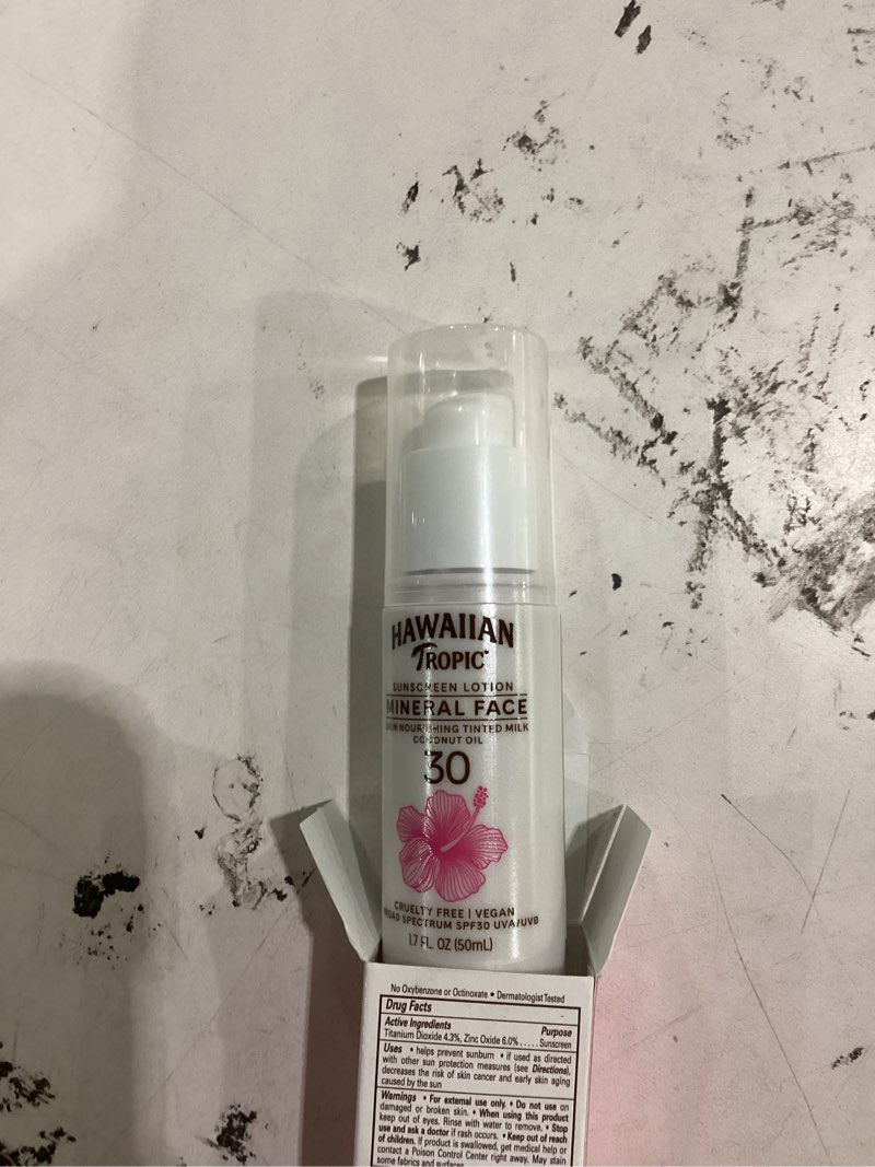 Condition photo showing Good Condition for hawaiian tropic mineral sun milk face sunscreen lotion, spf 30, 1.7oz 1.7 fl oz (pack of 1) spf 30(expired 6/2025)