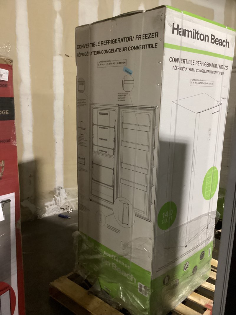 Condition photo showing Good Condition for Hamilton Beach HZ4941 14 cu ft Upright Convertible Fridge/Freezer-Frost Free-Reversible Door-Removable Glass Shelves-LED Interior Light, White