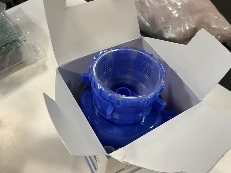 Condition photo showing As Is for 5 gallon water pump, manual water pump, for 5 gallon water bottles, made plastic, cleaning brush included(blue)