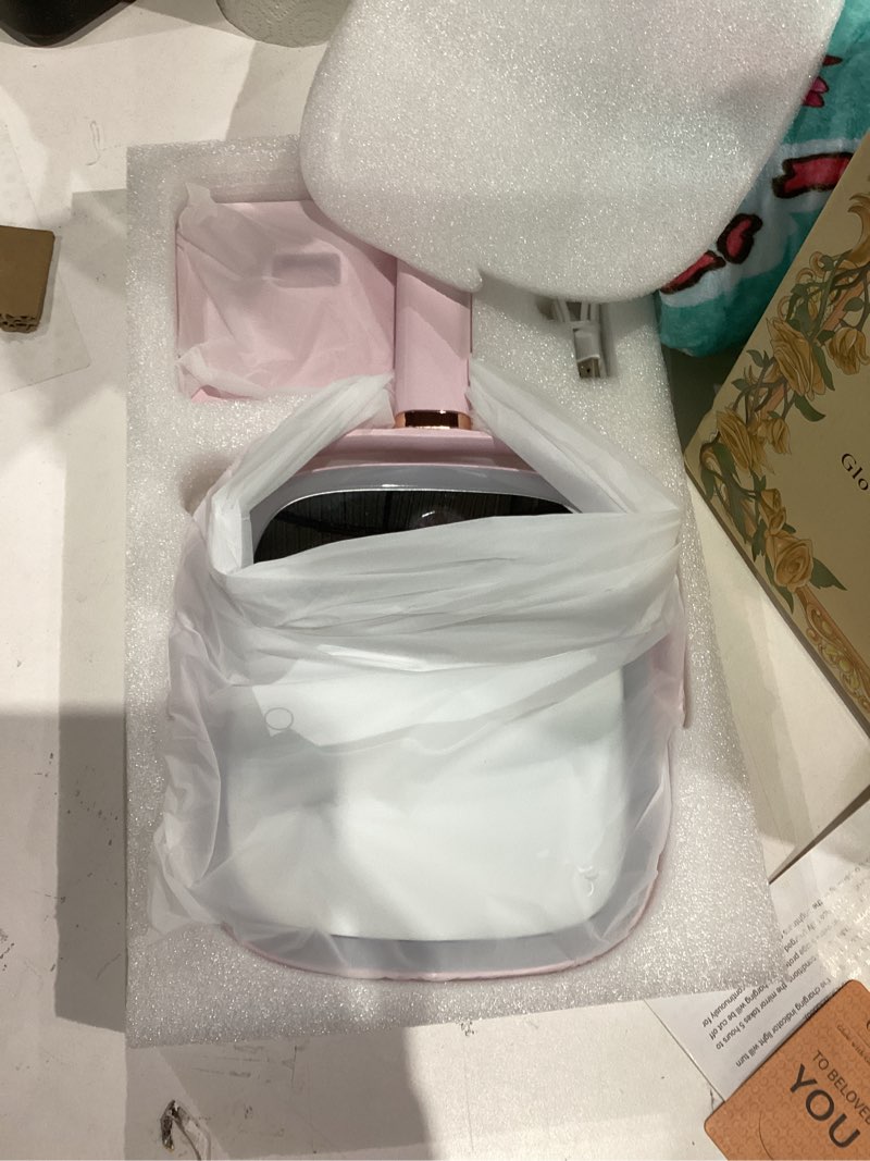 gospire rectangle lighted makeup mirror with lights 3 color, height adjustable and 1x/10x magnifying, 4000mah rechargeable battery for bedroom, 8.5”x7.4” large surface, stepless dimming - pink