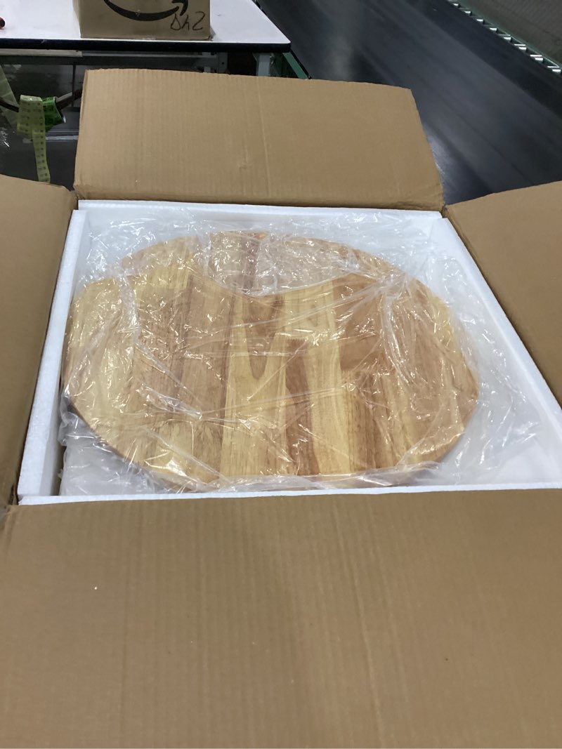 Condition photo showing Good Condition for Round Coffee Table with Storage and Hidden Drawer - 20" D x 20" H Natural Wood Side Table with Sliding Drawer, Mid Century Modern Coffee Table, Small Coffee Table for Living Room, Natural Wood Color Beige Small-20" D x 20" H