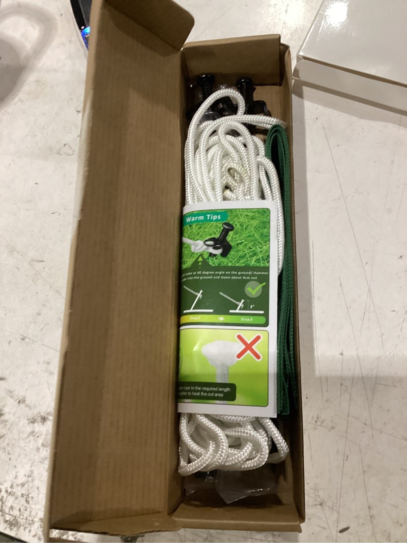 Condition photo showing New/Like New for heavy duty steel tree stake kits,tree staking and supports kits for young trees against bad weather, include 3 pcs tree straps for staking, 3 pcs 11.8 inch tree stakes and 31.2 feet rope for anchoring