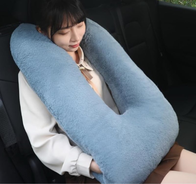 kids travel pillow for car seat with hand muff, cartoon neck & headrest seat belt pillow for car road trips long-distance travel sleeping pillow for adults and children, dark gray