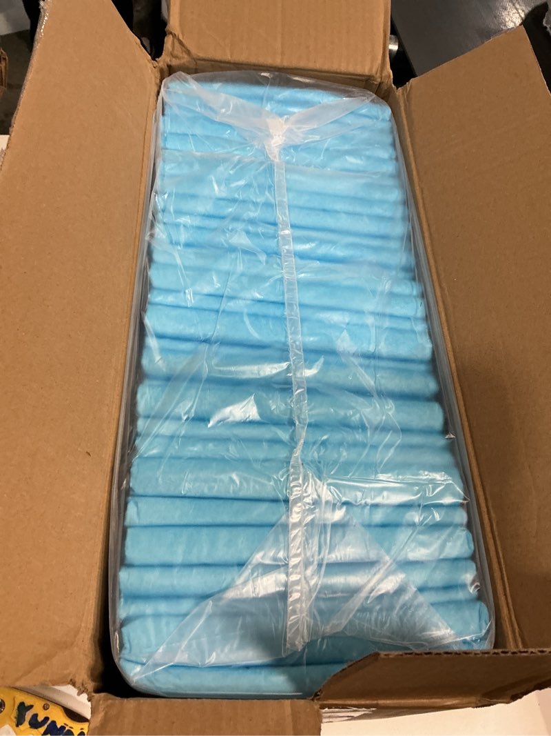 Condition photo showing New/Like New for Amazon Basics Heavy Duty Dog and Puppy Pee Pads, Leak-Proof 5-Layer Super Absorbent, Quick-Dry Surface for Potty Training and Housebreaking, Giant Size, 27.5 x 44 Inch, Blue & White, 30-Pack 27.5 x 44 Inches 30.0