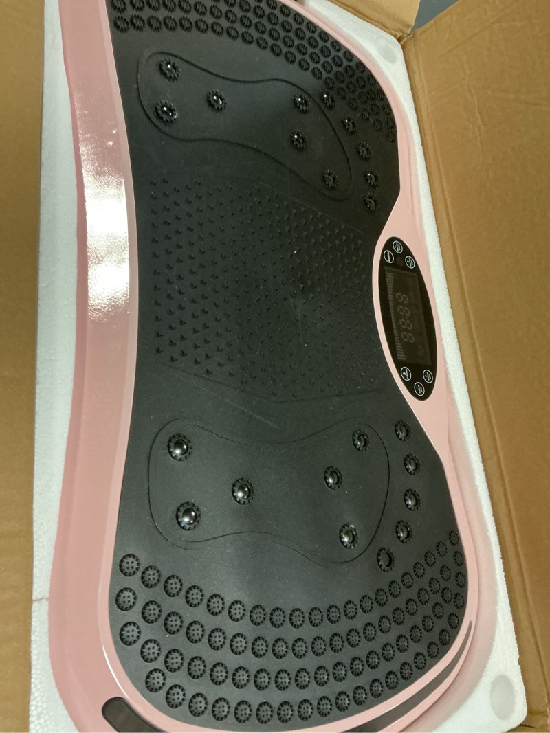 Condition photo showing As Is for vibration plate exercise machine for lymphatic drainage, vibration machine for full-body weight loss shaping, vibrate fitness platform 400 lbs & 200 adjustable speeds for women men home pink