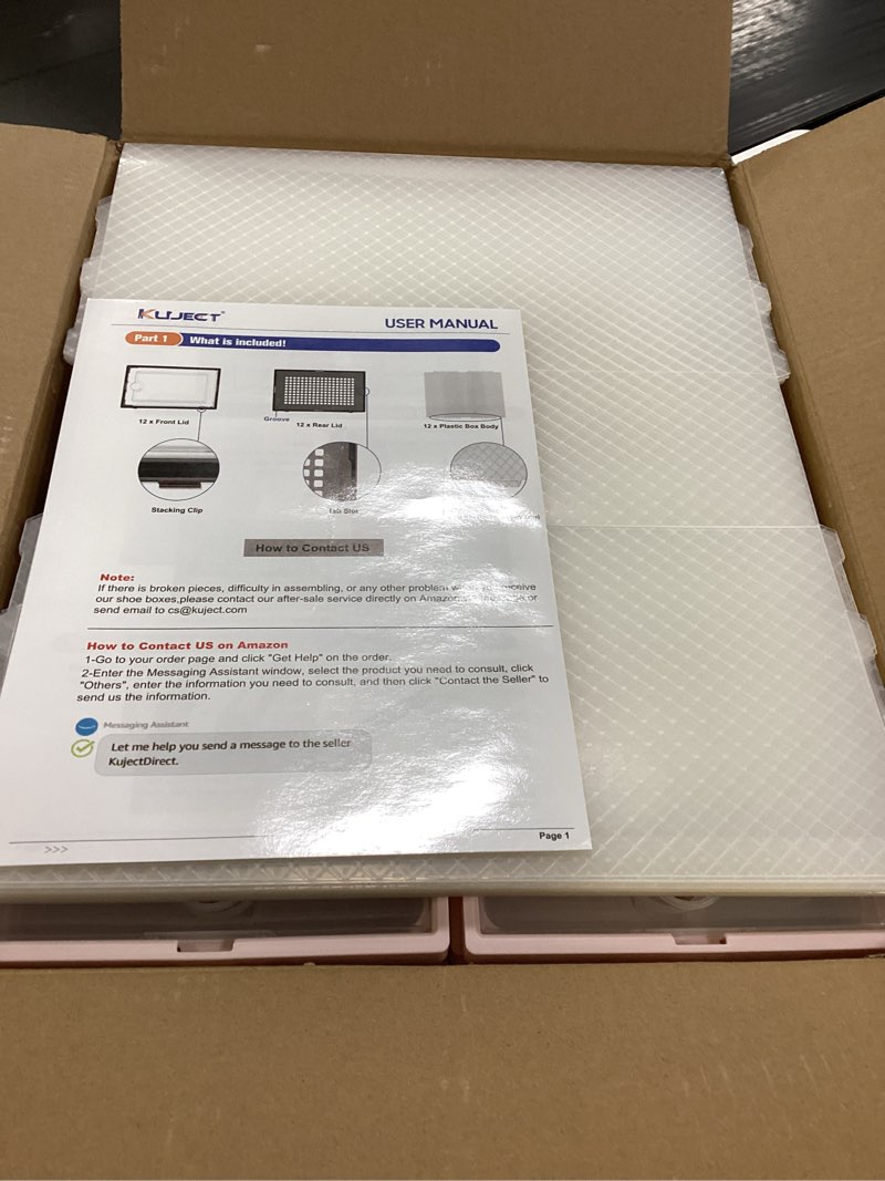 Condition photo showing Good Condition for Kuject X-Large Shoe Storage Boxes Organizers Clear Plastic Stackable 12 Pack, Shoe Rack & Holder Substitute, Sneaker Containers, Toy Storage Organizer Bins for Entryway, Closet, Under Bed, Pink Pink X-Large