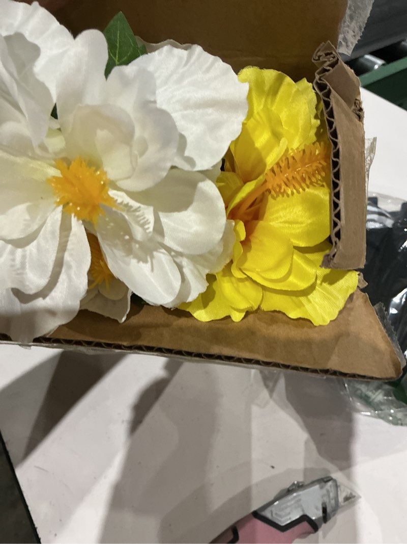 Condition photo showing Good Condition for grunyia artificial hibiscus flowers 5 bundles, uv resistant fake tropical flowers realistic silk blooms for outdoor planter garden patio porch window box home decor (mix(5 color))