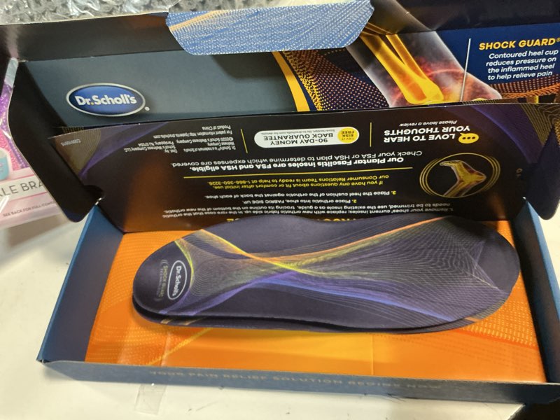 Condition photo showing Good Condition for Dr. Scholl’s Plantar Fasciitis Pain Relief Orthotic Insoles, Immediately Relieves Pain: Heel, Spurs, Arch Support, Distributes Foot Pressure, 1 Pair Tailored Fit Men's 7.5-8 / Women's 8.5-9