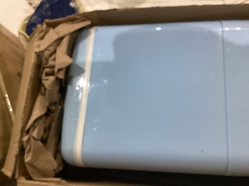 Condition photo showing As Is for Reemix Mini Fridge, 4L/6 Cans Retro Portable Cooler For 120V Home & 12V DC Car Use, Skincare Fridge for Bedroom, Car, Office, Dorm (Aqua)