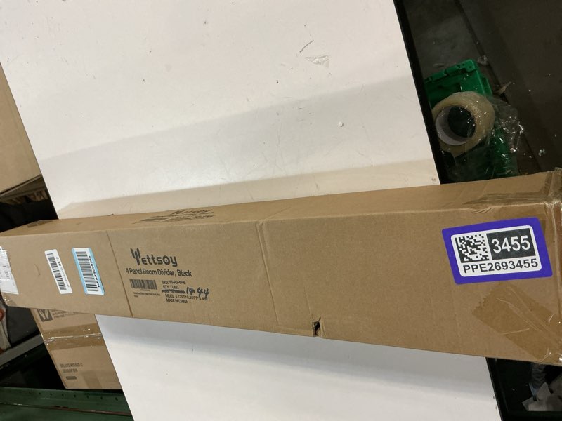 Condition photo showing New/Like New for Room Divider 6FT Tall Folding Privacy Partition Screen, 88'' W Portable Wall Divider for Room Separation, Freestanding 4 Panel Room Divider Panel Privacy Screen for Dorm Studio Office, Black